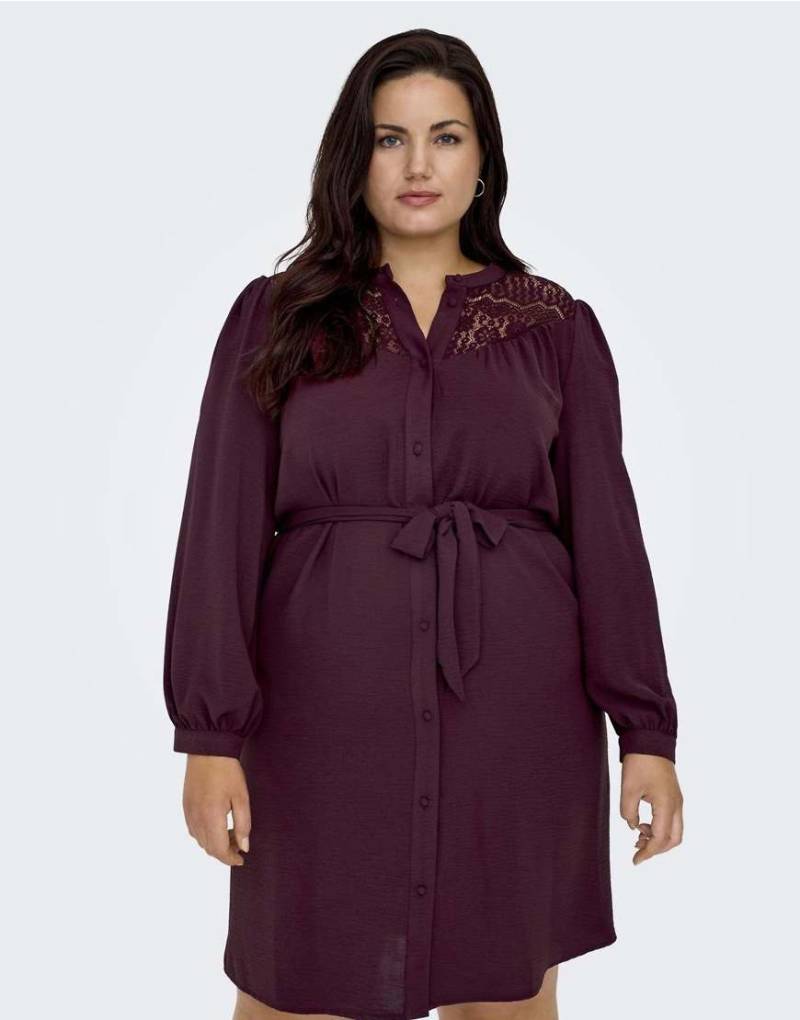 ONLY Curve - Spitzen-Kleid in Burgunderrot von ONLY Curve
