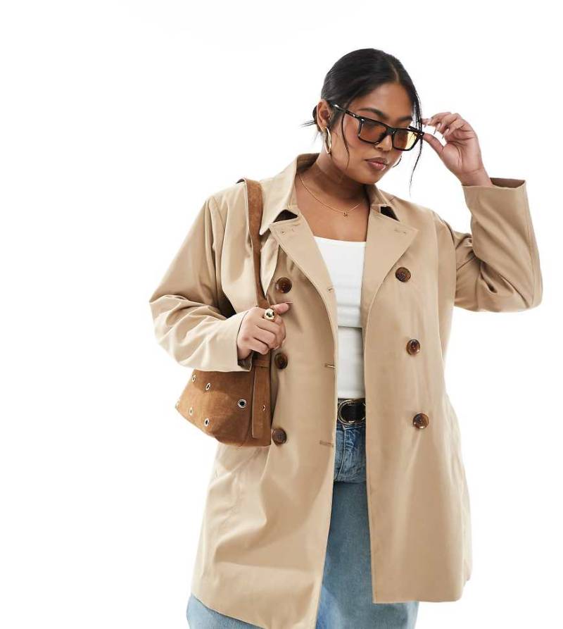 ONLY Curve - Kurzer Trenchcoat in Beige mit Gürtel-Neutral von ONLY Curve