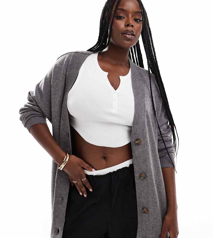 ONLY Curve - Longline-Strickjacke in meliertem Grau von ONLY Curve