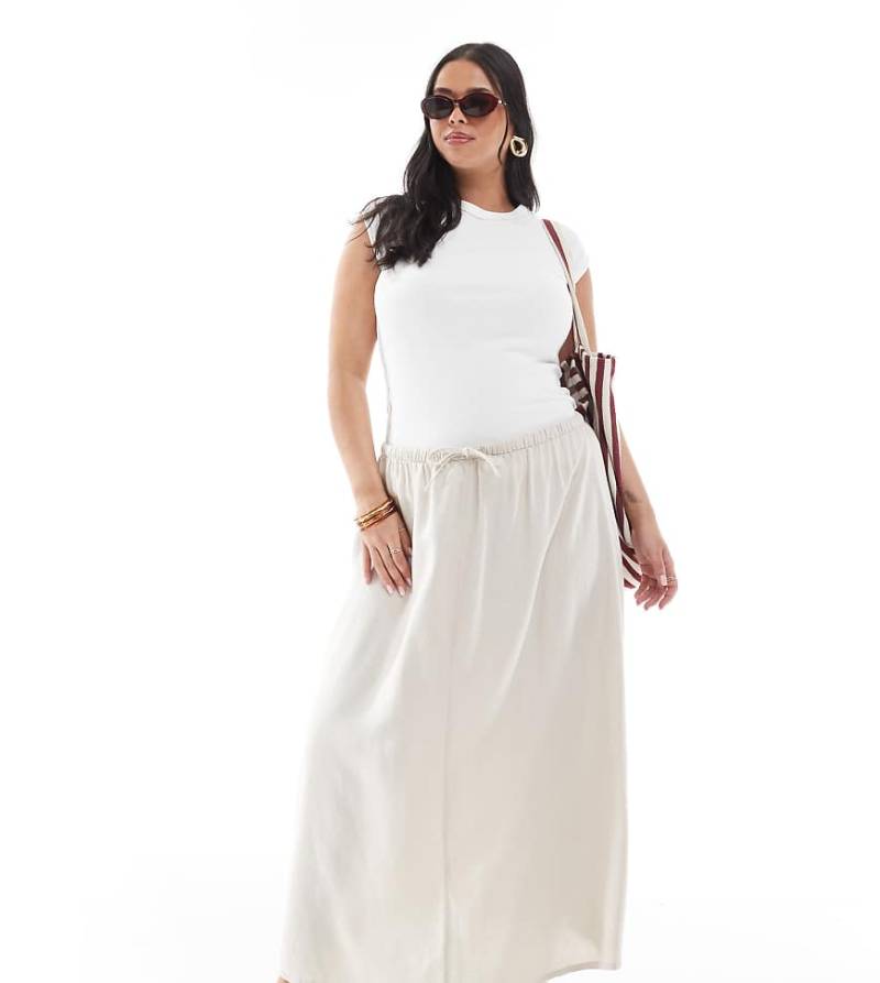 ONLY Curve - Maxirock aus Leinenmix in Steinbeige mit hohem Bund-Neutral von ONLY Curve