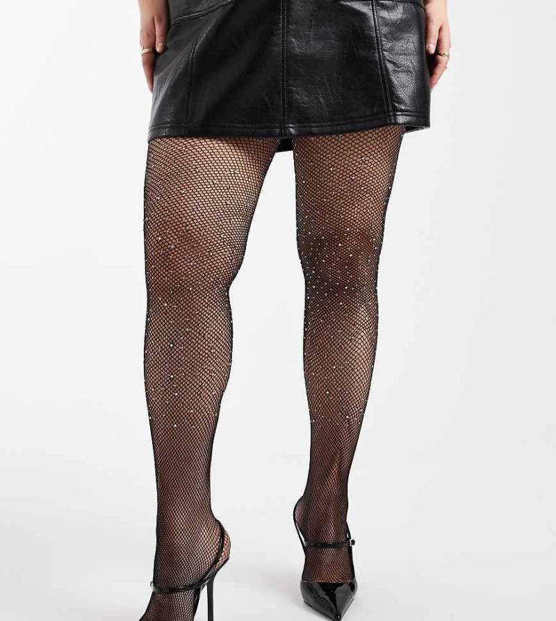 ONLY Curve - Netzstrumpfhose in Schwarz mit Strassverzierung von ONLY Curve