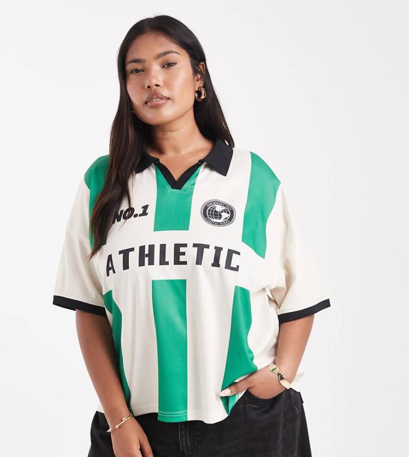 ONLY Curve - Oversize-Fußball-T-Shirt in Weiß & Grün von ONLY Curve