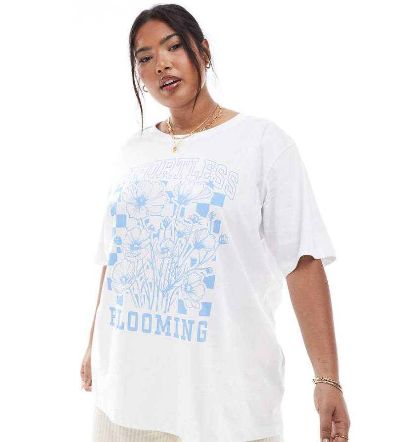 ONLY Curve - Oversize-T-Shirt in Weiß mit Blumen-Print von ONLY Curve
