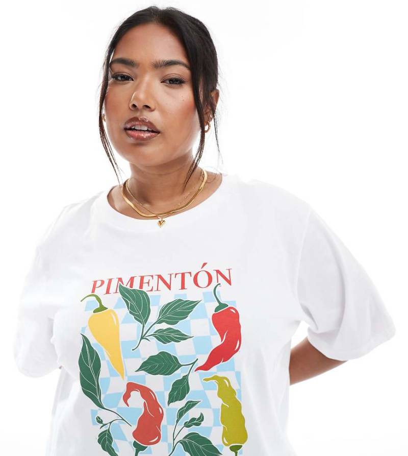 ONLY Curve - Oversize-T-Shirt in Weiß mit Chili-Print von ONLY Curve