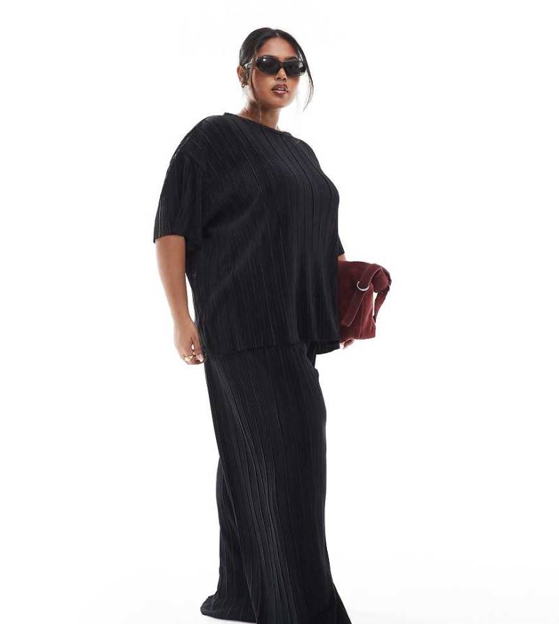 ONLY Curve - Plissierte Hose in Schwarz mit weitem Bein, Kombiteil von ONLY Curve