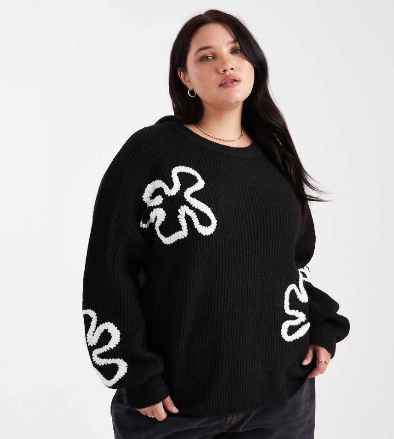 ONLY Curve - Pullover in Schwarz mit Blumenstickerei von ONLY Curve