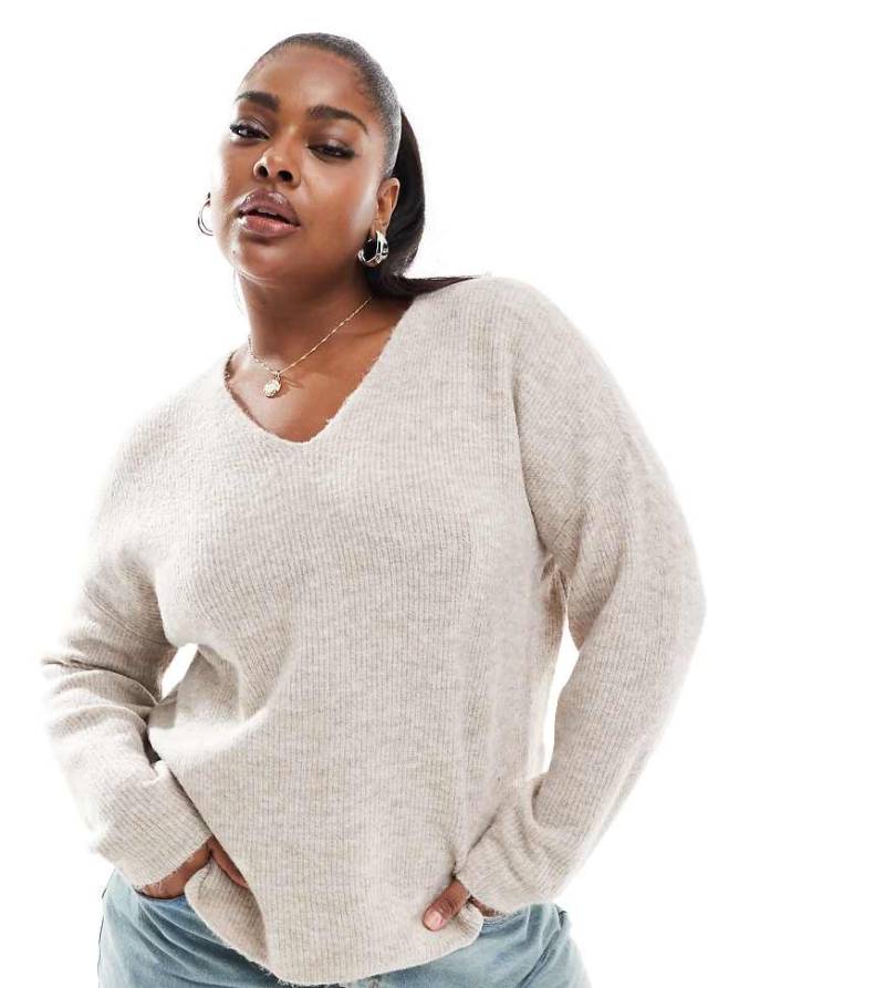 ONLY Curve - Pullover in Steingrau mit V-Ausschnitt-Neutral von ONLY Curve