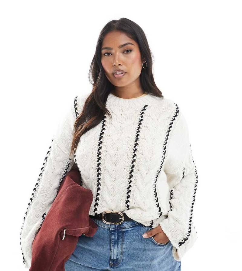 ONLY Curve - Pullover in Weiß mit Kontrastmaschen-Schwarz von ONLY Curve