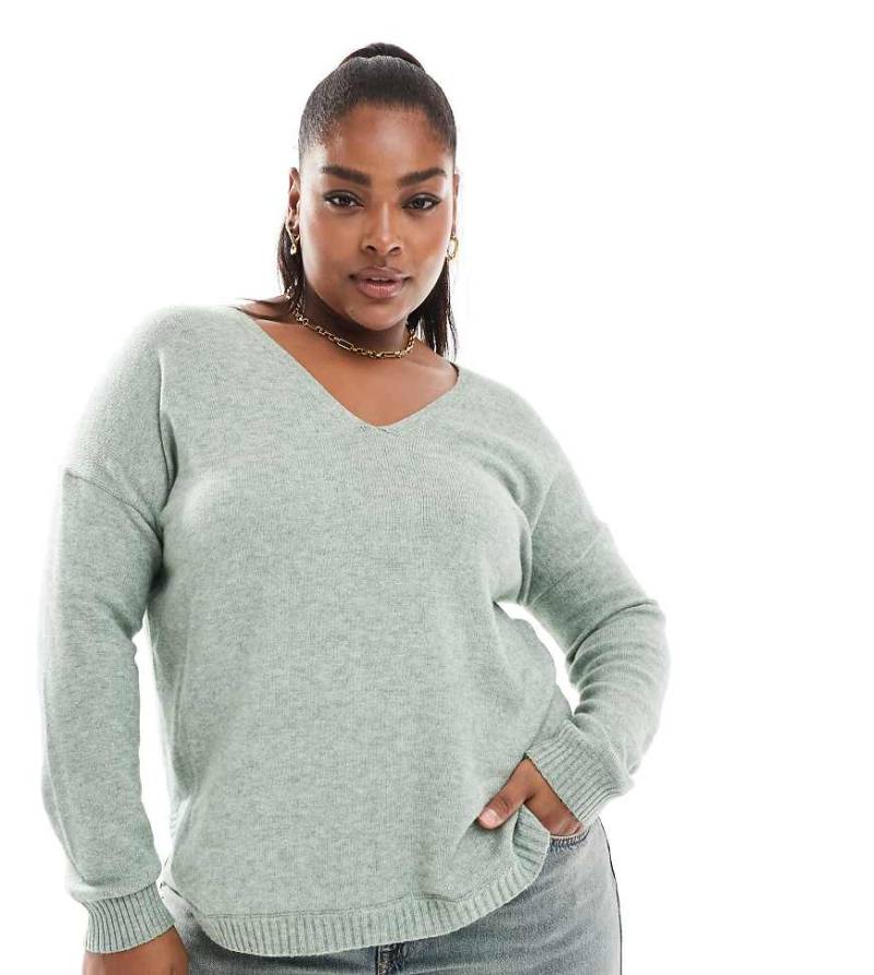 ONLY Curve - Pullover in meliertem Hellgrün mit V-Ausschnitt von ONLY Curve