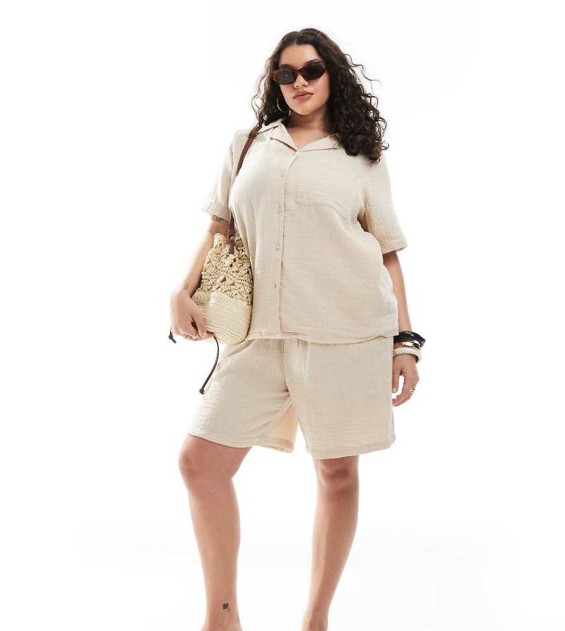 ONLY Curve - Schlupf-Shorts aus dünnem, weitmaschig gewebtem Baumwollstoff in Beige, Kombiteil-Neutral ONLY Curve - Schlupf-Shorts aus dünnem, weitmaschig gewebtem Baumwollstoff in Beige, Kombiteil-Neutral von ONLY Curve
