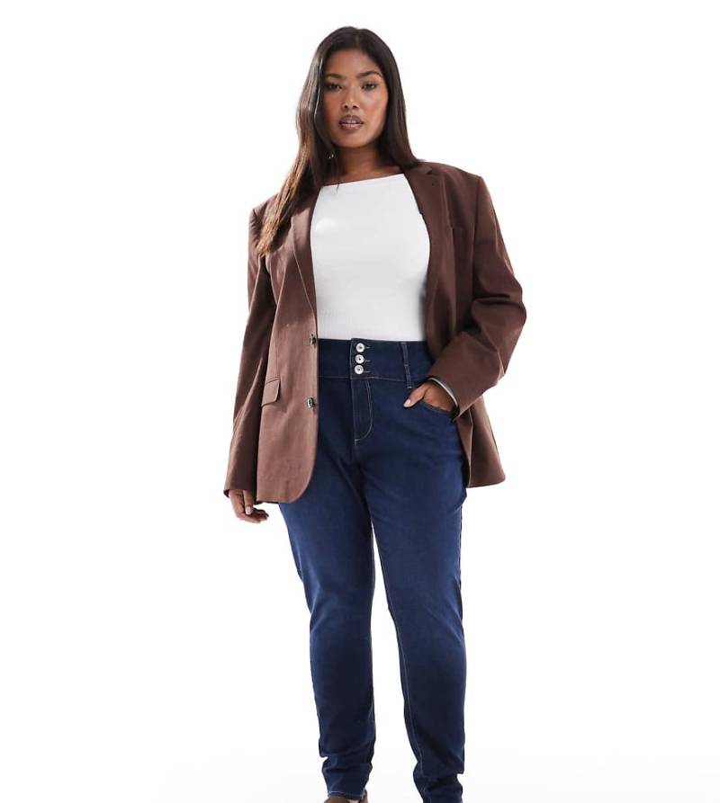 ONLY Curve - Skinny-Jeans in Mittelblau mit hohem Bund von ONLY Curve