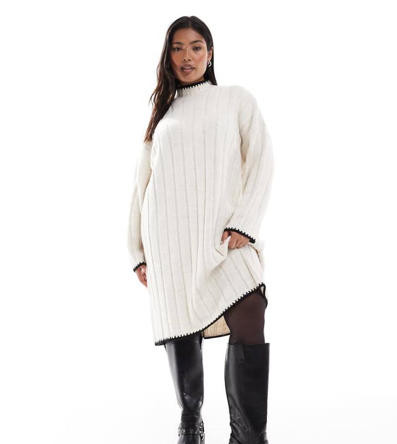 ONLY Curve - Strick-Minikleid in Weiß mit Kontrastmuster von ONLY Curve