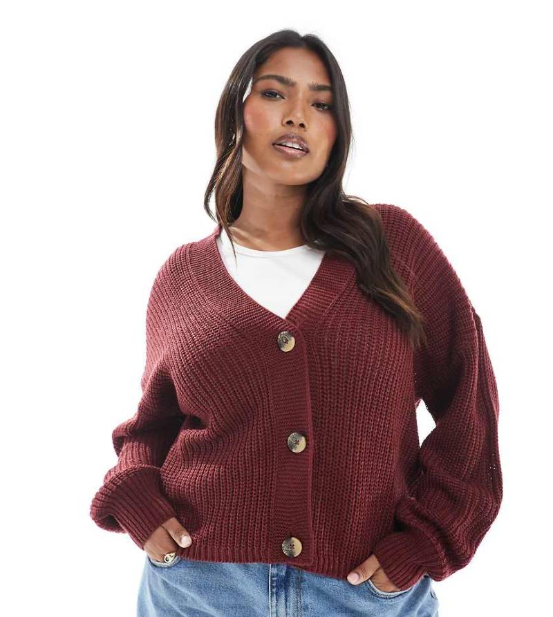 ONLY Curve - Strickjacke in Burgunderrot mit V-Ausschnitt von ONLY Curve