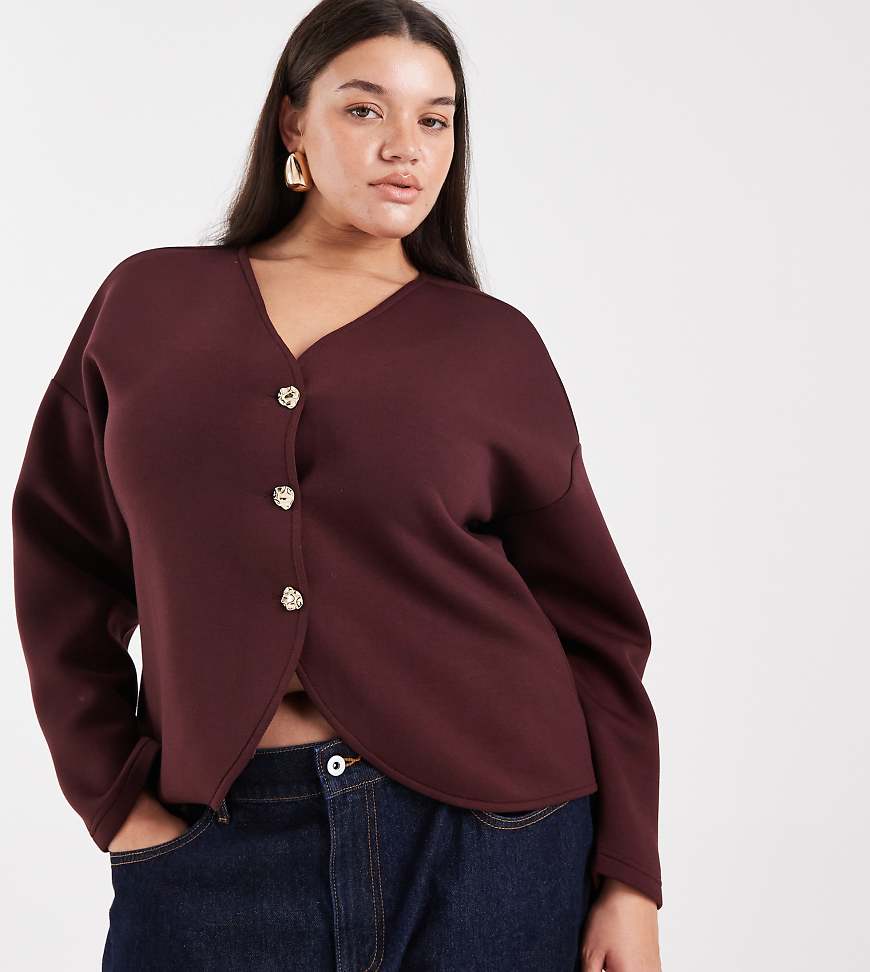 ONLY Curve - Strukturierte Strickjacke in Dunkelbraun-Brown von ONLY Curve