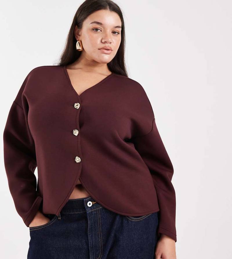 ONLY Curve - Strukturierte Strickjacke in Dunkelbraun-Brown von ONLY Curve