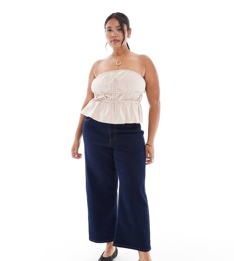 ONLY Curve - Weit geschnittene Jeans in dunkelblauer Waschung mit hohem Bund von ONLY Curve