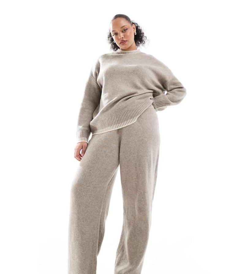 ONLY Curve - Weit geschnittene Strickhose in Beige mit Saumnaht-Detail, Kombiteil-Neutral von ONLY Curve