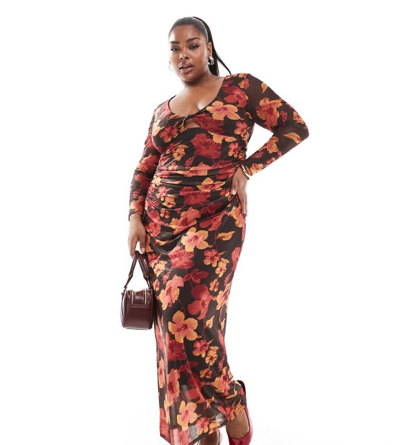 ONLY Curve - Wendbares Maxikleid in Dunkelbraun mit Blumenmuster von ONLY Curve