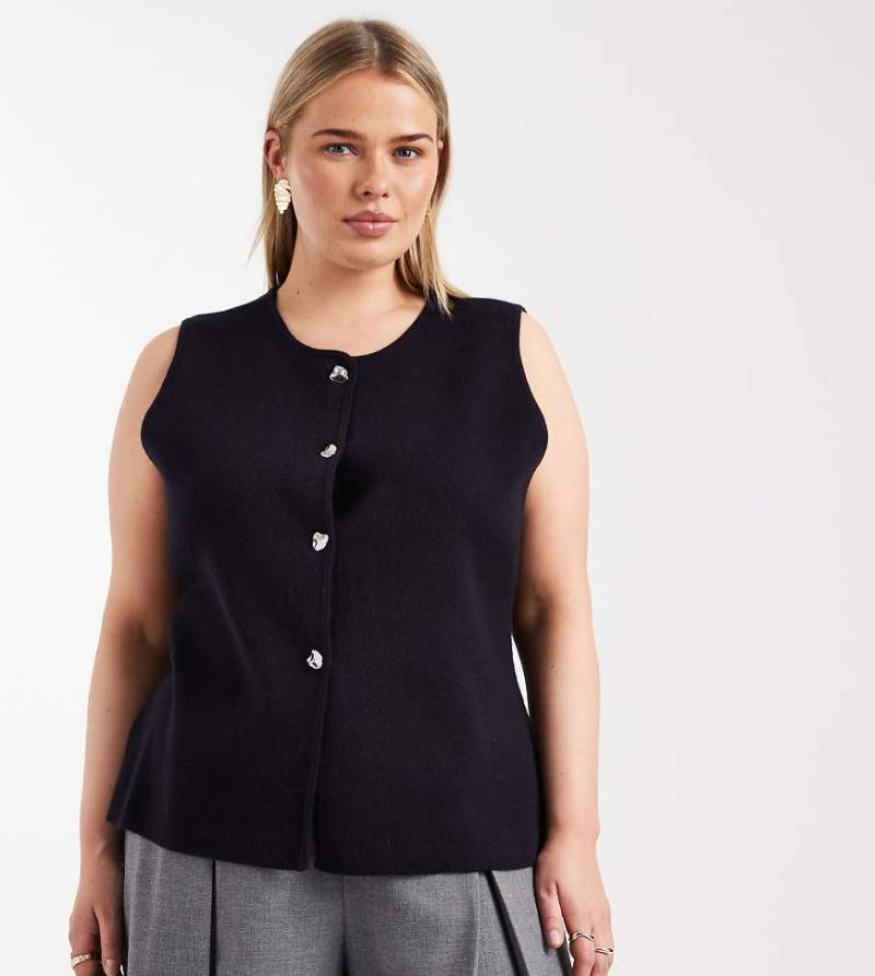 ONLY Curve - Weste aus kompaktem Strick in Marineblau mit Schlitzdetail von ONLY Curve