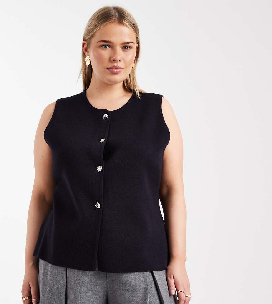 ONLY Curve - Weste aus kompaktem Strick in Marineblau mit Schlitzdetail von ONLY Curve