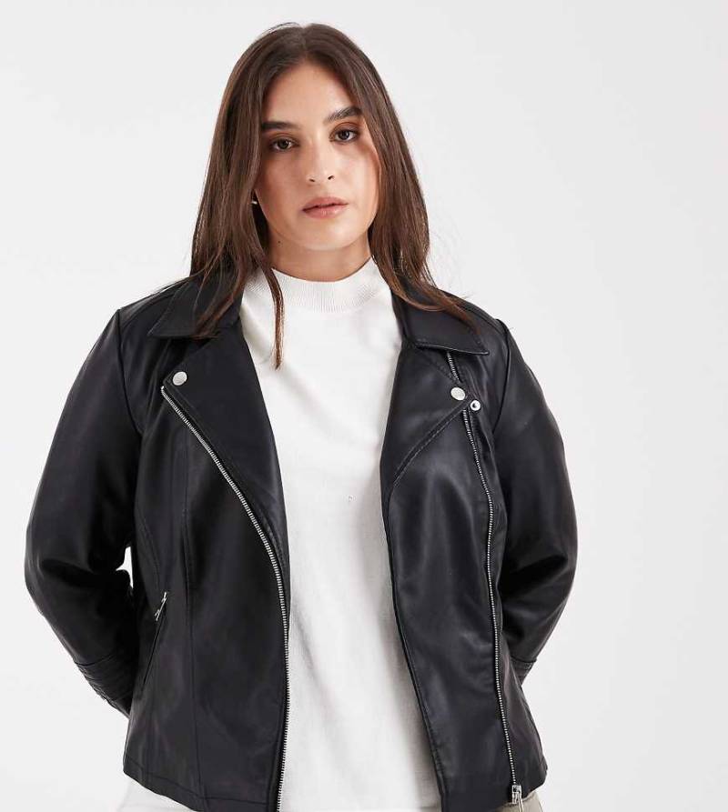 Only Curve - Bikerjacke aus Kunstleder in Schwarz von ONLY Curve