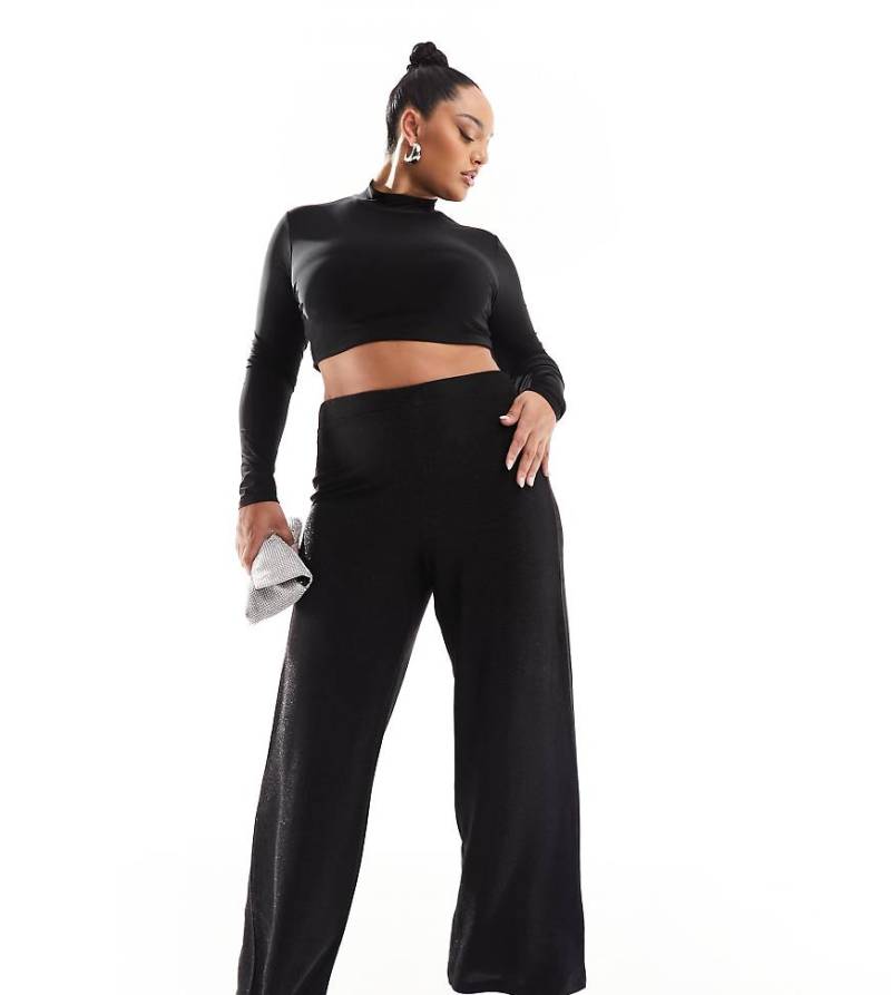 Only Curve - Hose in glitzerndem Schwarz mit weitem Schnitt von ONLY Curve