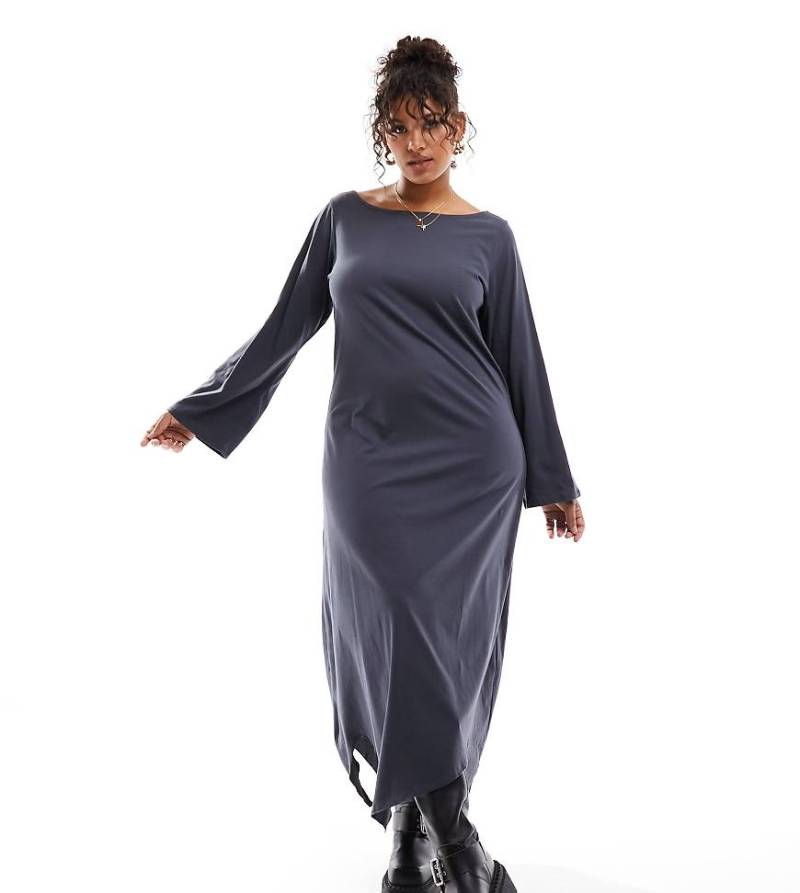 Only Curve - Maxikleid in Anthrazit mit Zipfelsaum-Grau von ONLY Curve