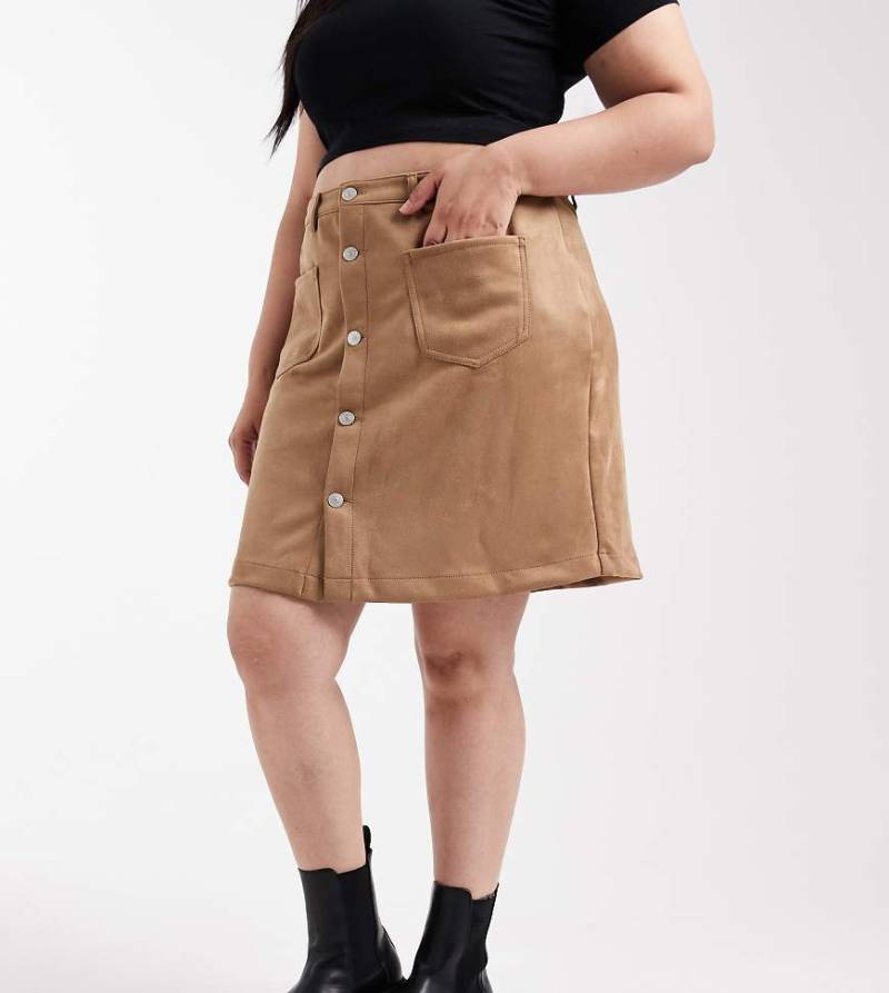 Only Curve - Minirock aus Wildlederimitat in warmem Braun-Brown von ONLY Curve