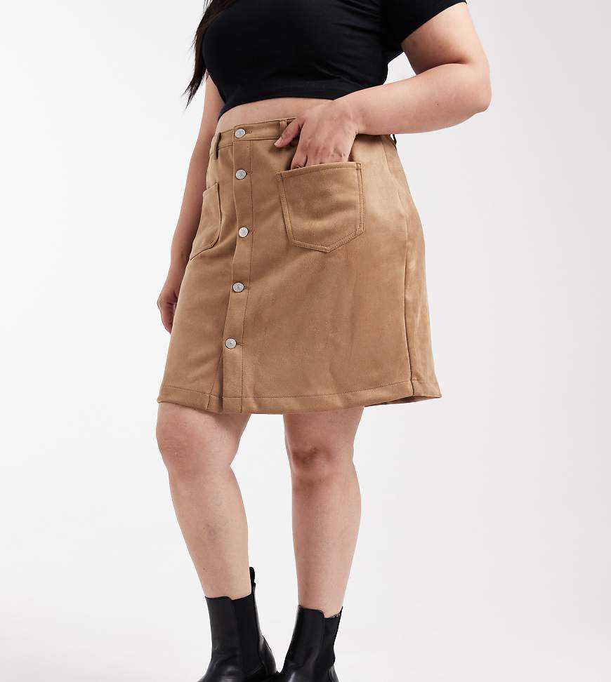 Only Curve - Minirock aus Wildlederimitat in warmem Braun-Brown von ONLY Curve
