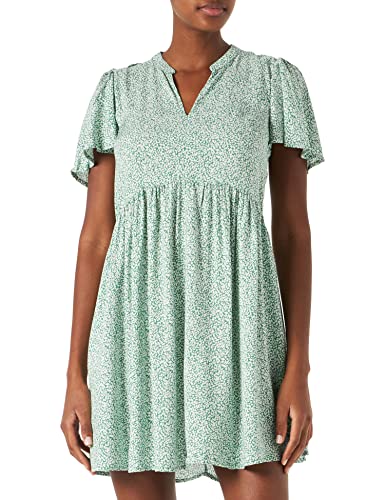 ONLY JdY Damen Jdystarr Life S/S V-neck Dress Wvn Kleid, Medium Green/Aop:cloud Dancer Leaves, 34 EU von ONLY