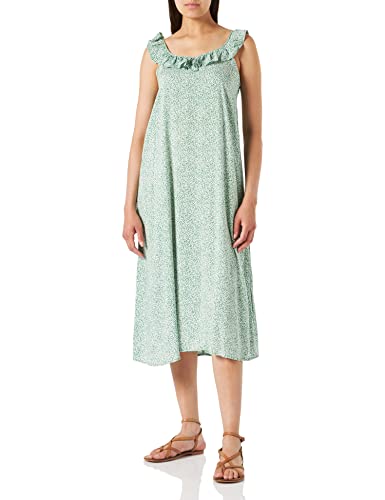 ONLY JdY Damen Jdystarr S/L Frill Dress Wvn Kleid, Medium Green/Aop:cloud Dancer Leaves, 36 EU von ONLY JdY