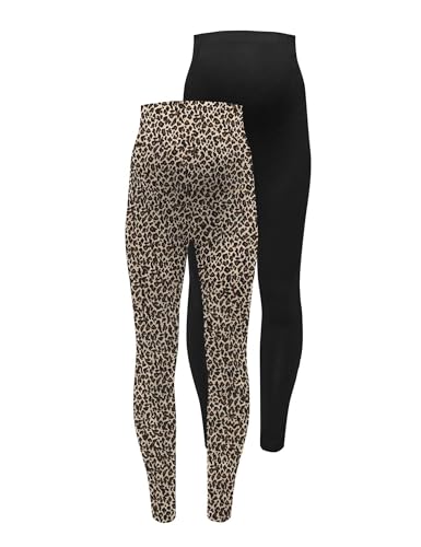 ONLY MATERNITY Damen Olmlovely Life New Leg 2Pck AOP JRS Noos, Black, XX-Large (2er Pack) von ONLY MATERNITY