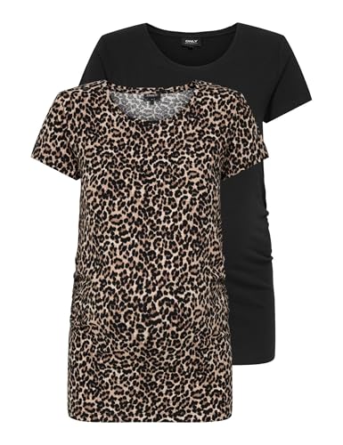 ONLY MATERNITY Damen Olmlovely Life S/S Oneck Aoptop2Pck Noos, Black, XXL (2er Pack) von ONLY MATERNITY