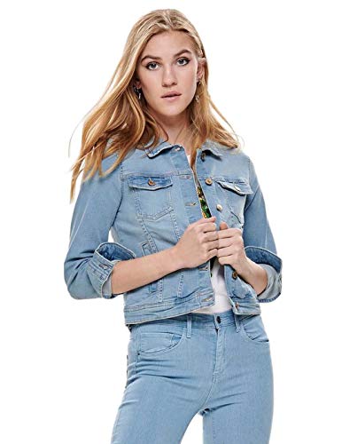 ONLY Damen Jeansjacke | Kurze Denim Übergangsjacke Blau | Basic Used Waschung ONLTIA, Farben:Blau, Größe:38 von ONLY