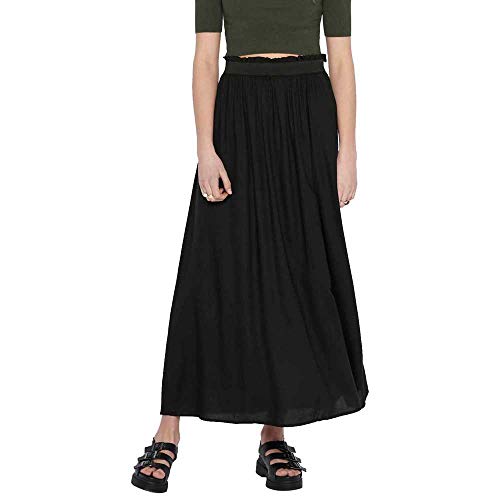 ONLY Damen Maxi Falten Rock | Einfarbiger Plissee Skirt mit Gummizug | Wadenlanges Basic ONLVENEDIG, Farben:Schwarz, Größe:XS von ONLY