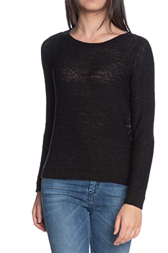 ONLY Damen Basic Strickpullover | Einfarbiger Knitted Stretch Sweater | Langarm Rundhals Shirt ONLGEENA, Farben:Schwarz, Größe:XXL von ONLY