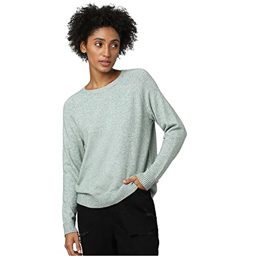 ONLY Damen Melierter Strickpullover | Langarm Oberteil Rundhals Basic | Knit Sweater Regular Fit ONLLESLY, Farben:Hellgrün, Größe:M von ONLY