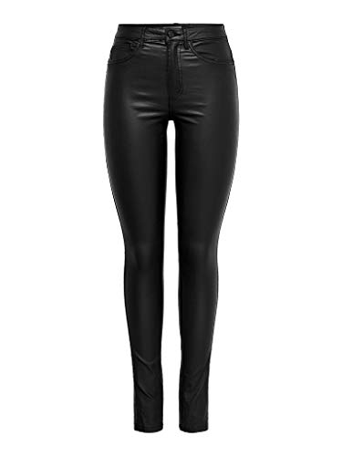 ONLY Damen PU Kunstleder Hose | High Waist Stretch Pants Beschichtet | Coated Biker Denim Jeans ONLROYAL, Farben:Schwarz, Größe:XL / 34L, Z-Länge:L34 von ONLY