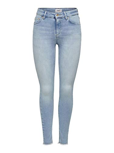 ONLY Damen Skinny Fit Jeans | Stone Washed Denim Stretch Hose | Mid Waist 5-Pocket Trousers ONLBLUSH, Farben:Blau, Größe:S / 34L, Z-Länge:L34 von ONLY