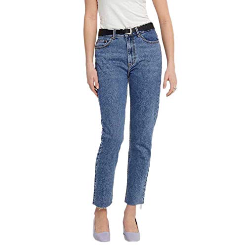 Damen Stretch MOM Jeans Gerade ONLEMILY High Waist Hose | Raw Design Roher Saum Denim Straight Pants, Farben:Blau, Größe:29W / 32L von ONLY