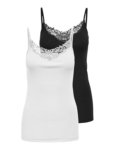 ONLY Damen Onlkira Lace Singlet 2 Pack Top, Schwarz (Black Pack: Black And White), XS EU von ONLY