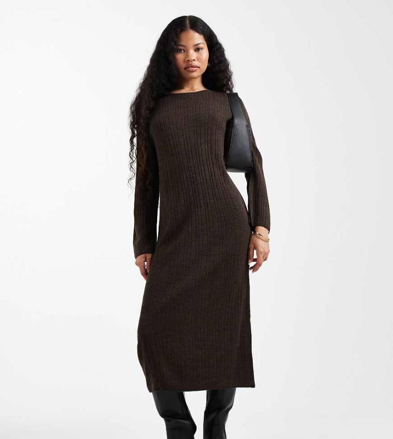 ONLY Petite - Midaxi-Strickkleid in Schokobraun-Brown von ONLY Petite
