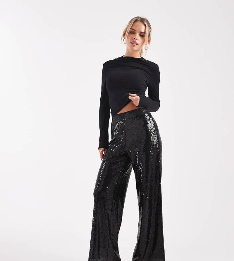 ONLY Petite - Hose zum Überziehen in Schwarz mit hohem Bund und Pailletten von ONLY Petite