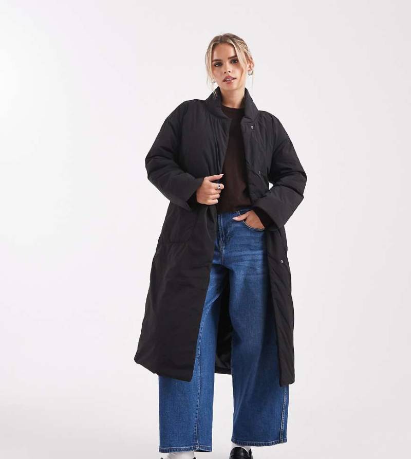 ONLY Petite - Longline-Mantel in Schwarz mit Bindegürtel von ONLY Petite