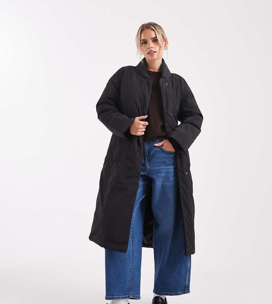 ONLY Petite - Longline-Mantel in Schwarz mit Bindegürtel von ONLY Petite