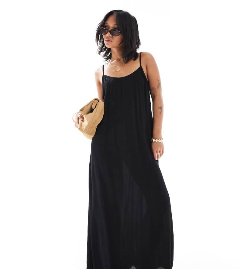 ONLY Petite - Strukturiertes Camisole-Maxikleid in Schwarz von ONLY Petite