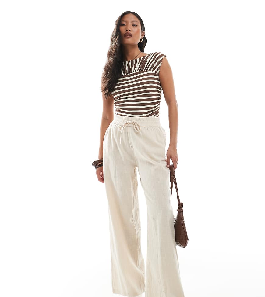 ONLY Petite - Weit geschnittene Hose in beiger Leinenoptik-Neutral von ONLY Petite