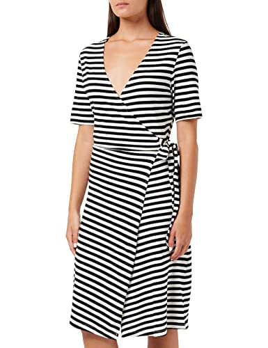 ONLY TALL Women's ONLMAY S/S Stripe WRAP Dress JRS Tall Kurzes Wickelkleid, Black/Stripes:Cloud Dancer (lia), S von ONLY TALL