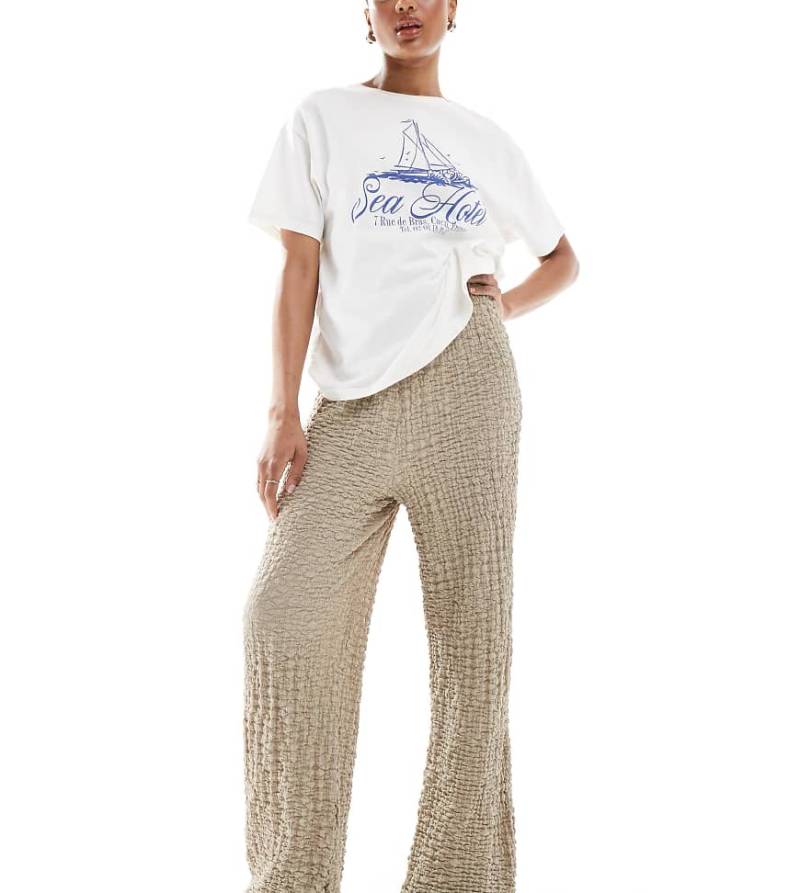 ONLY Tall - Hose in Beige mit weitem Bein und Strukturmuster-Neutral von ONLY Tall