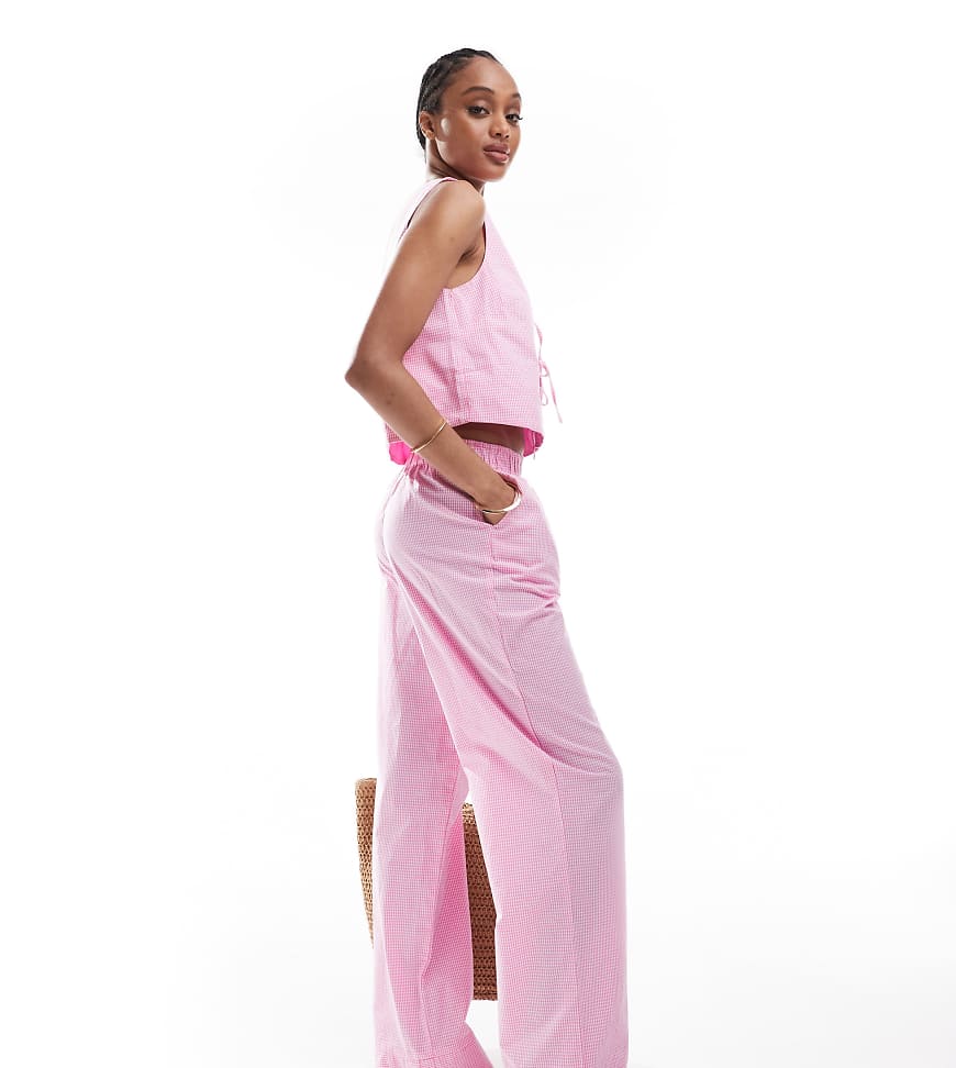 ONLY Tall - Hose in Rosa mit weitem Bein, Boxershorts-Bund und Vichy-Karos, Kombiteil von ONLY Tall